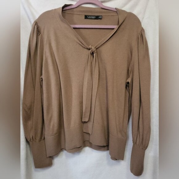 Lauren Ralph Lauren Self-Tie Puffed Sleeve Black Label Top - Picture 2 of 6